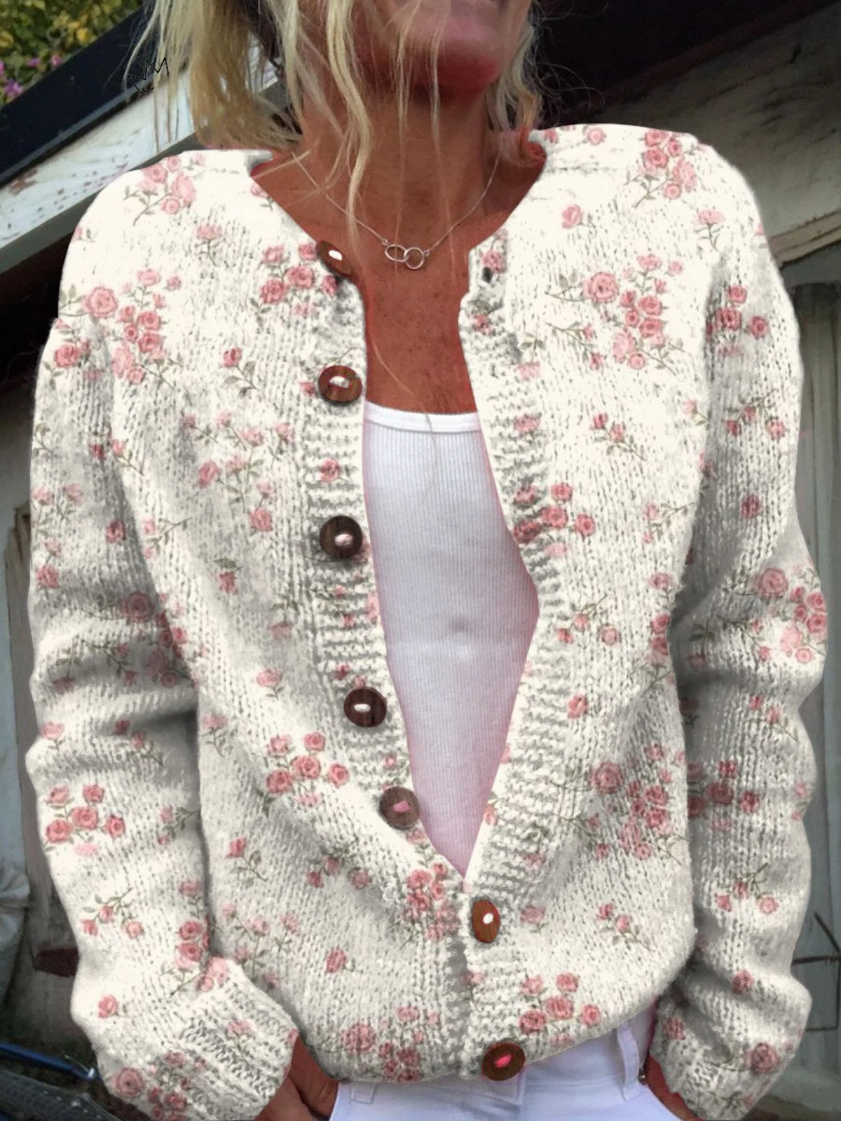 Evanthea™ | Cardigan vintage in maglia con stampa floreale