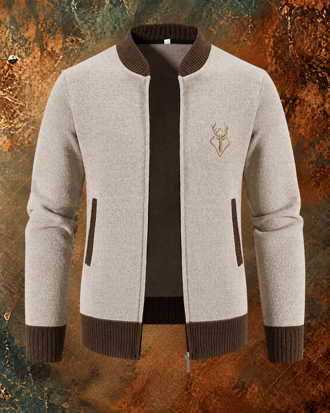 Pieter | Knitted Men's Cardigan Whiteh Autumn Detail