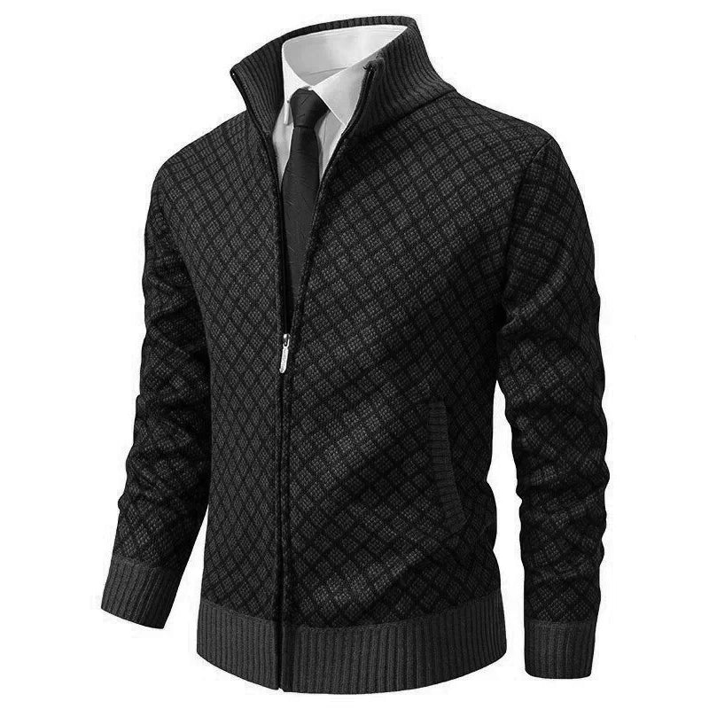 Men's knitted sweater | Knitted cardigan with zipper and high collar