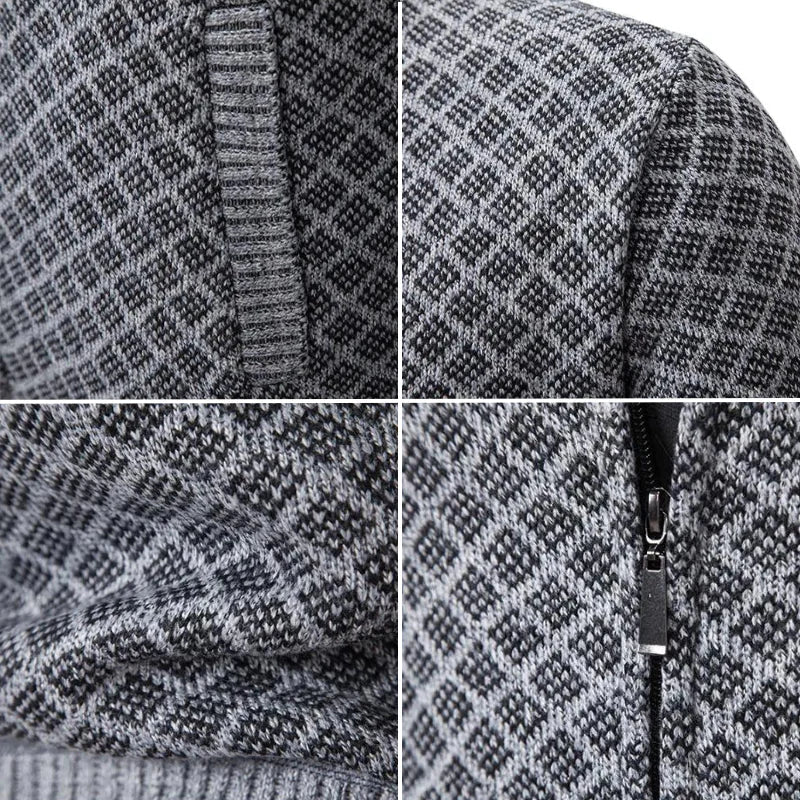 Men's knitted sweater | Knitted cardigan with zipper and high collar