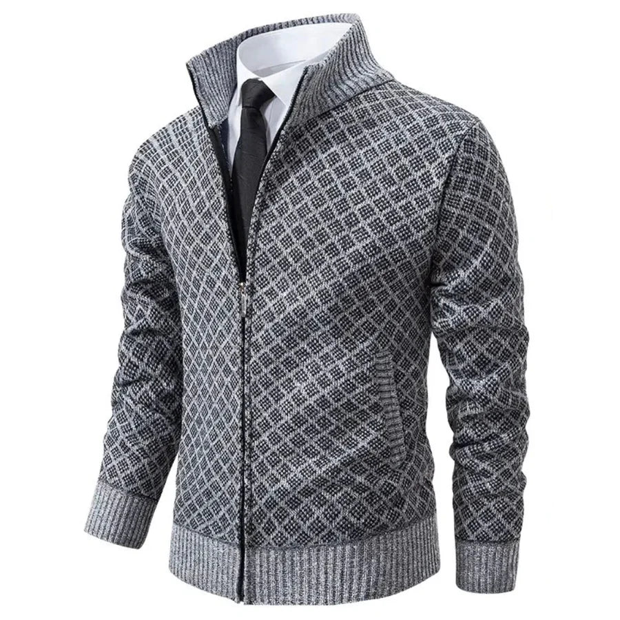 Men's knitted sweater | Knitted cardigan with zipper and high collar