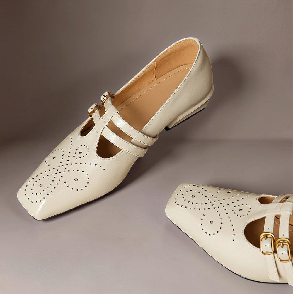 Pauline Double Strap Leather Mary Jane Shoes