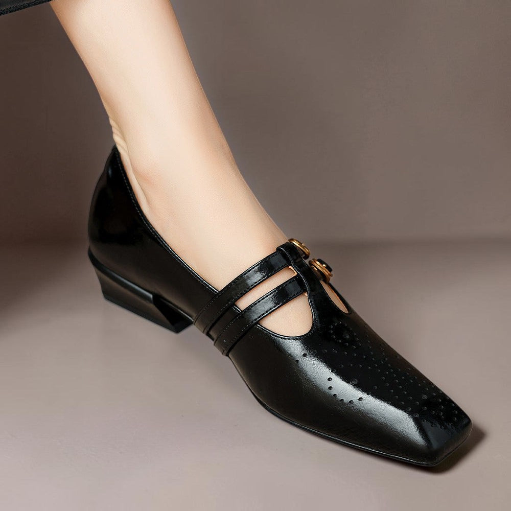 Pauline Double Strap Leather Mary Jane Shoes