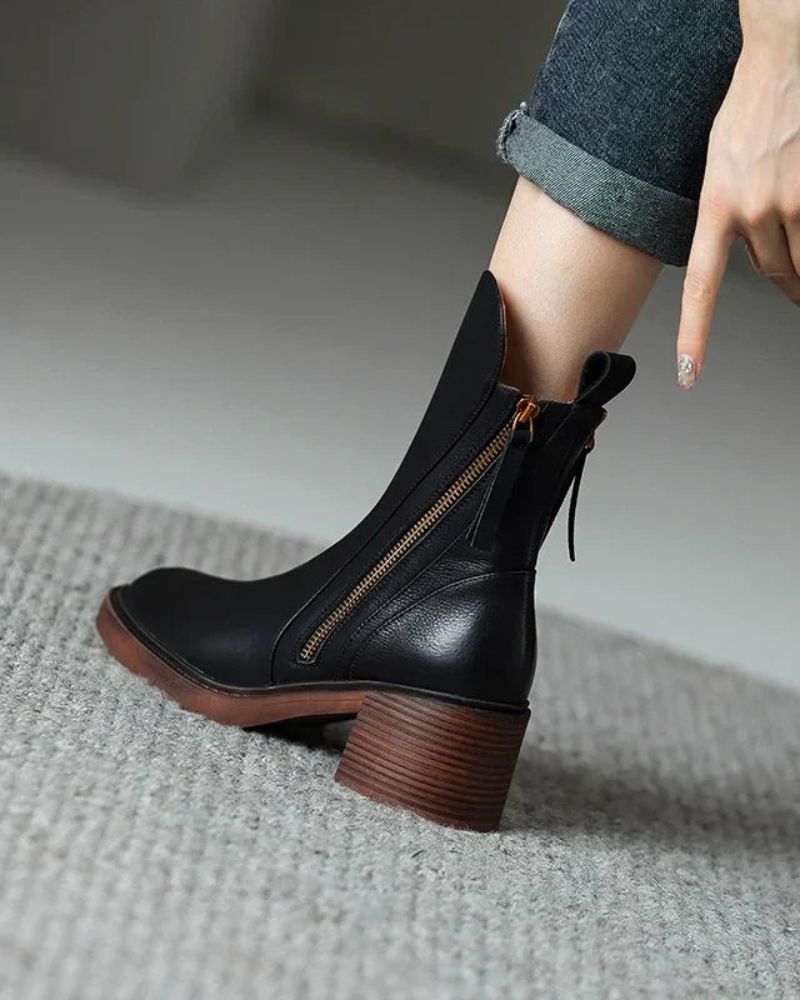 Pernelle | Square Heel Leather Boots