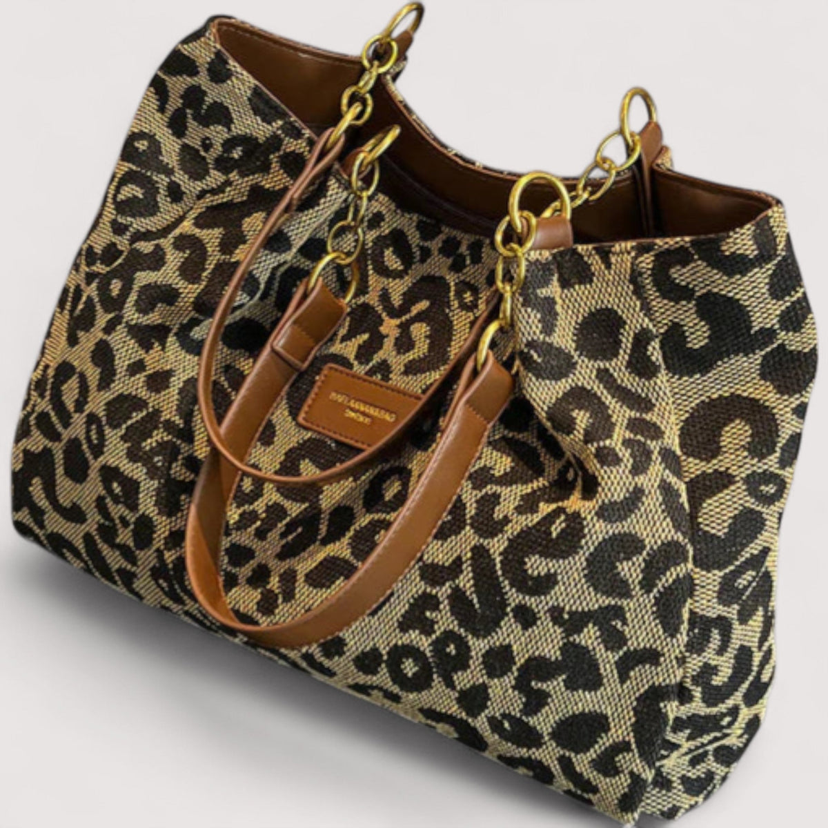 Lévrier – Borsa Shopping in tela leopardata