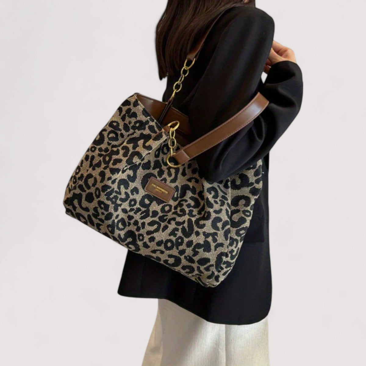 Lévrier – Borsa Shopping in tela leopardata