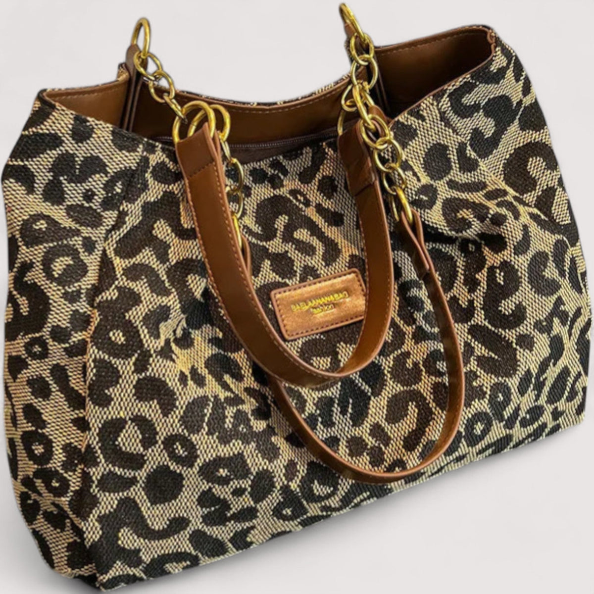 Lévrier – Borsa Shopping in tela leopardata