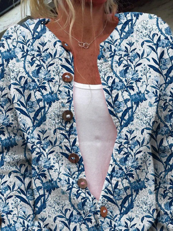 Tiverly™ | Cardigan vintage con abbottonatura frontale a fantasia floreale