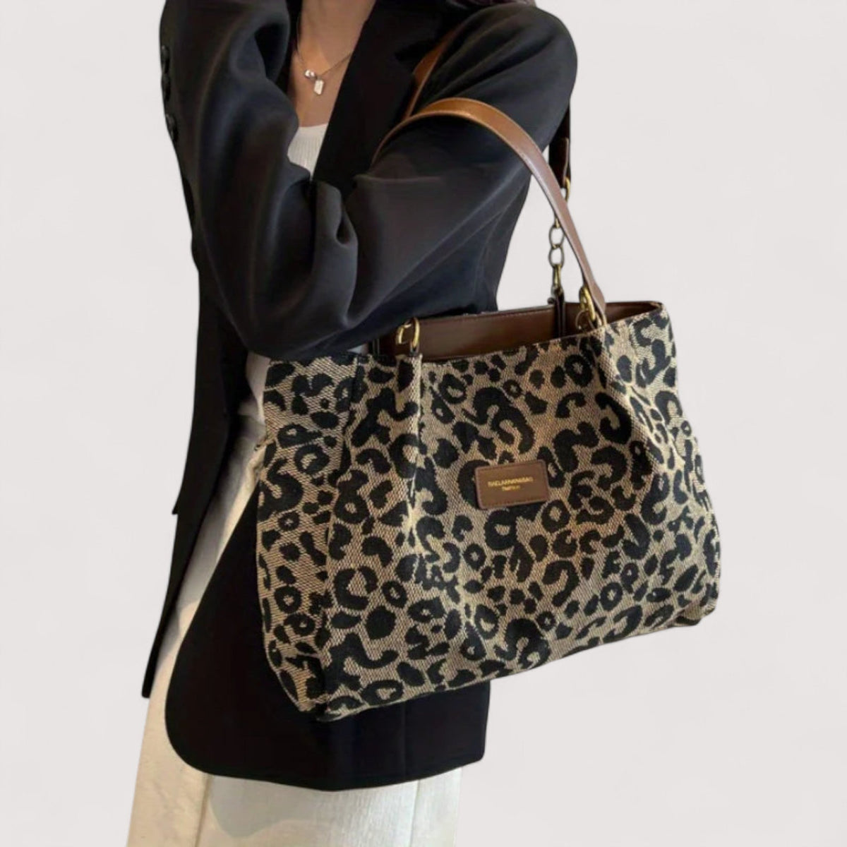 Lévrier – Borsa Shopping in tela leopardata