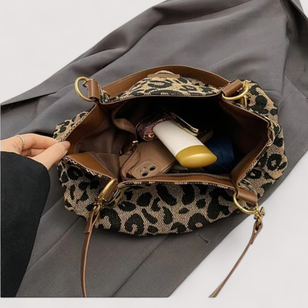 Lévrier – Borsa Shopping in tela leopardata