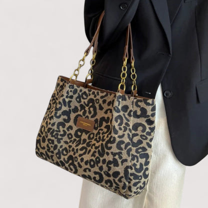Lévrier – Borsa Shopping in tela leopardata