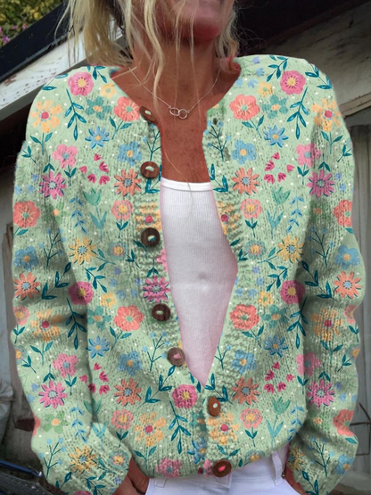 Foxfield™ | Cardigan da donna vintage con stampa floreale