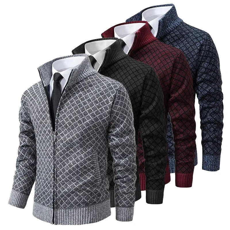 Men's knitted sweater | Knitted cardigan with zipper and high collar