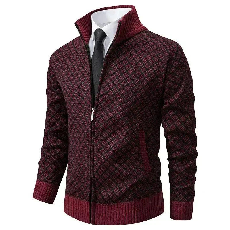 Men's knitted sweater | Knitted cardigan with zipper and high collar