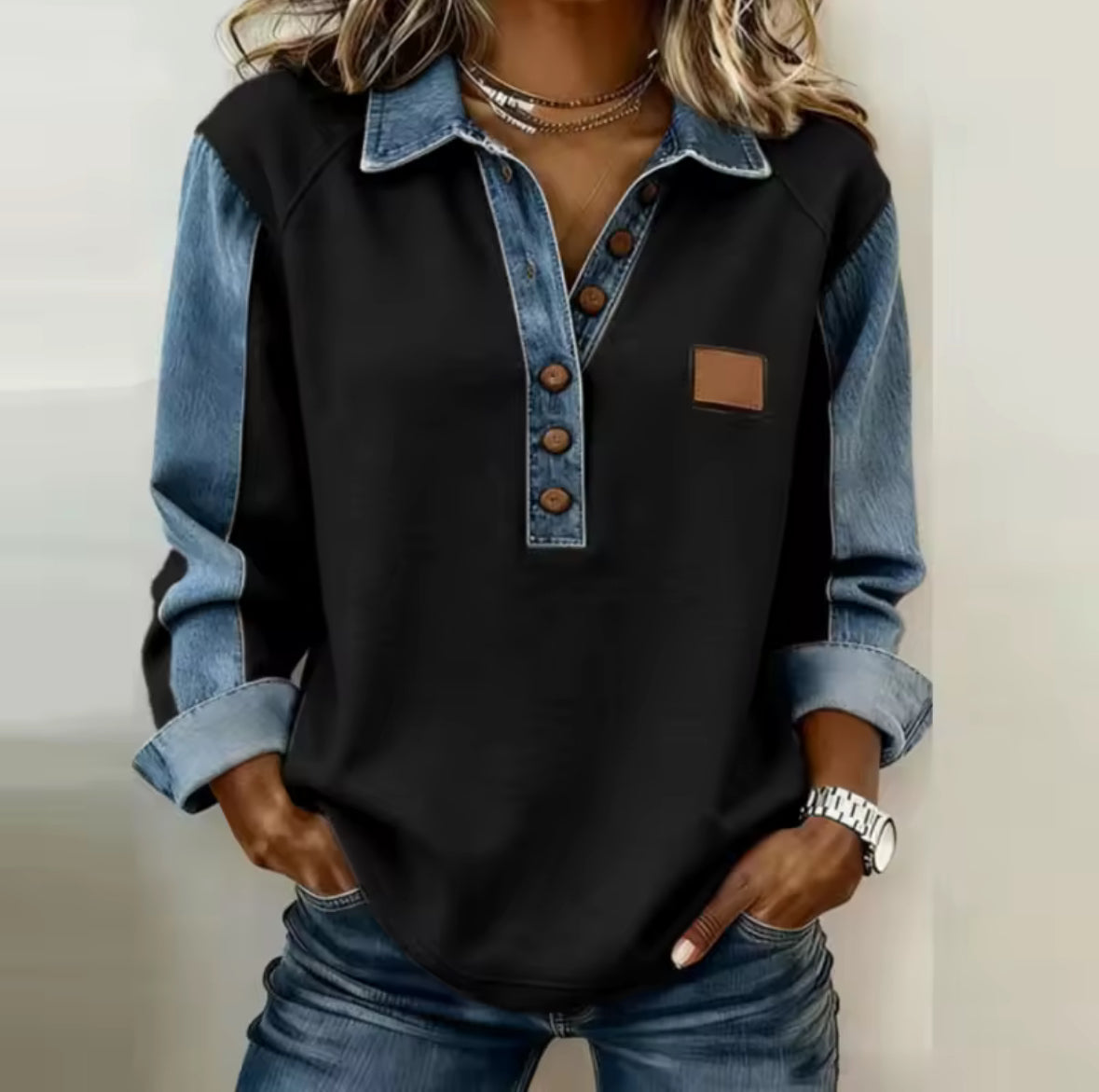 Roxy™ Denim Collar Pullover