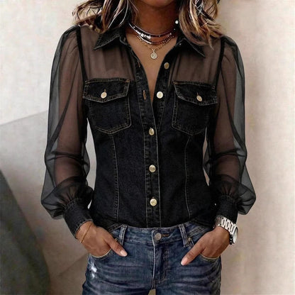 Elegante camicetta effetto denim