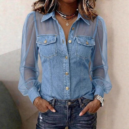 Elegante camicetta effetto denim