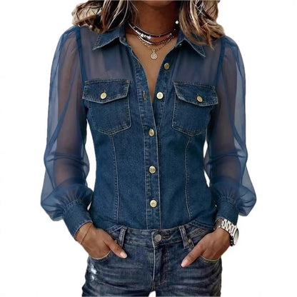 Elegante camicetta effetto denim