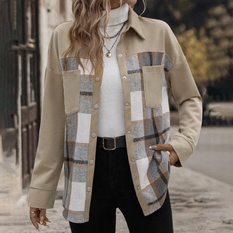 Khaki Check Cardigan Coat