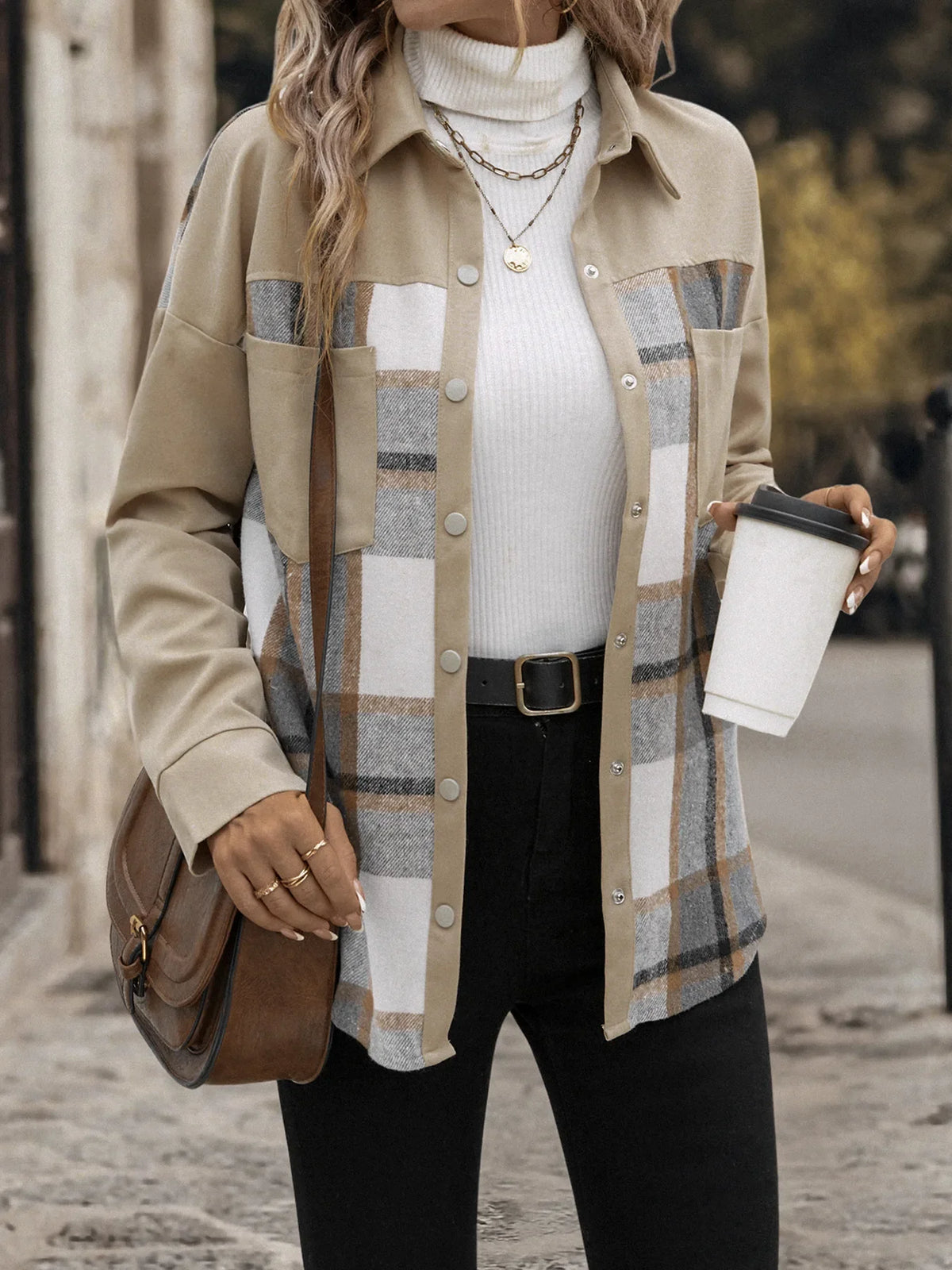 Khaki Check Cardigan Coat