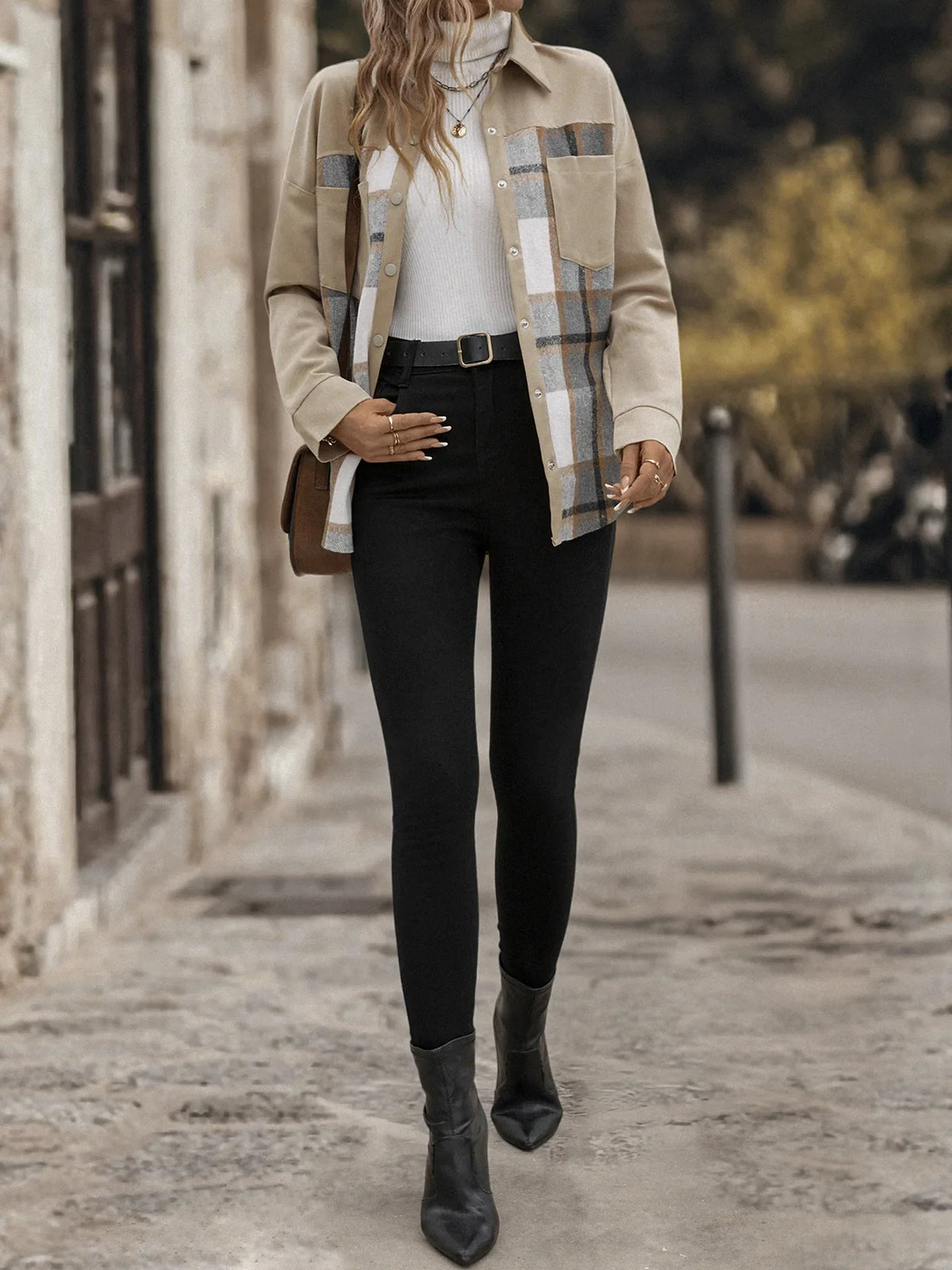 Khaki Check Cardigan Coat