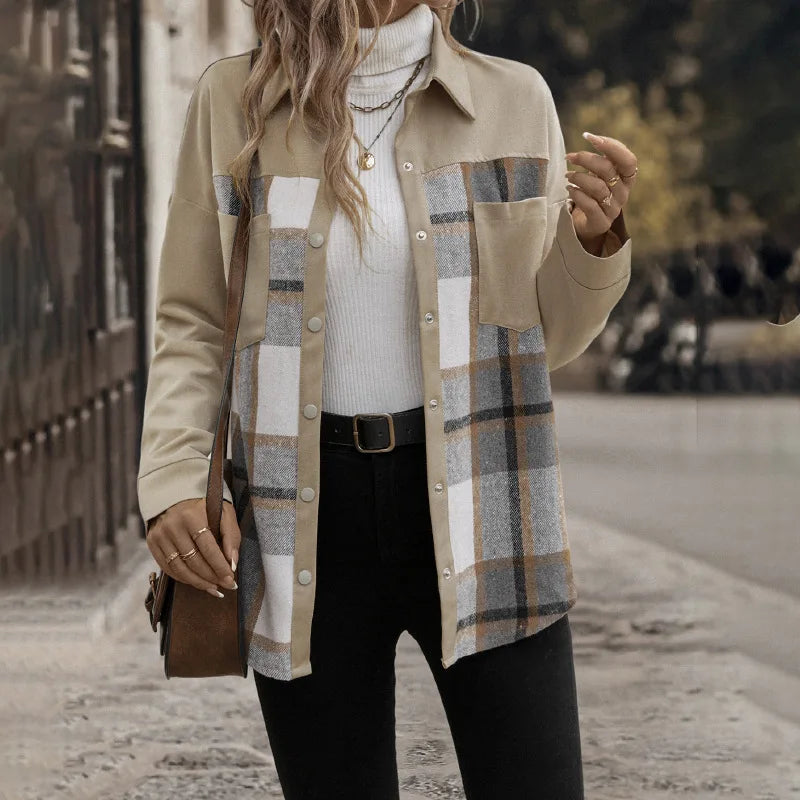 Khaki Check Cardigan Coat