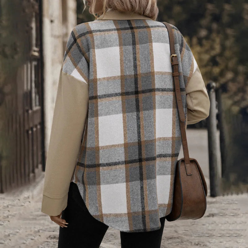 Khaki Check Cardigan Coat