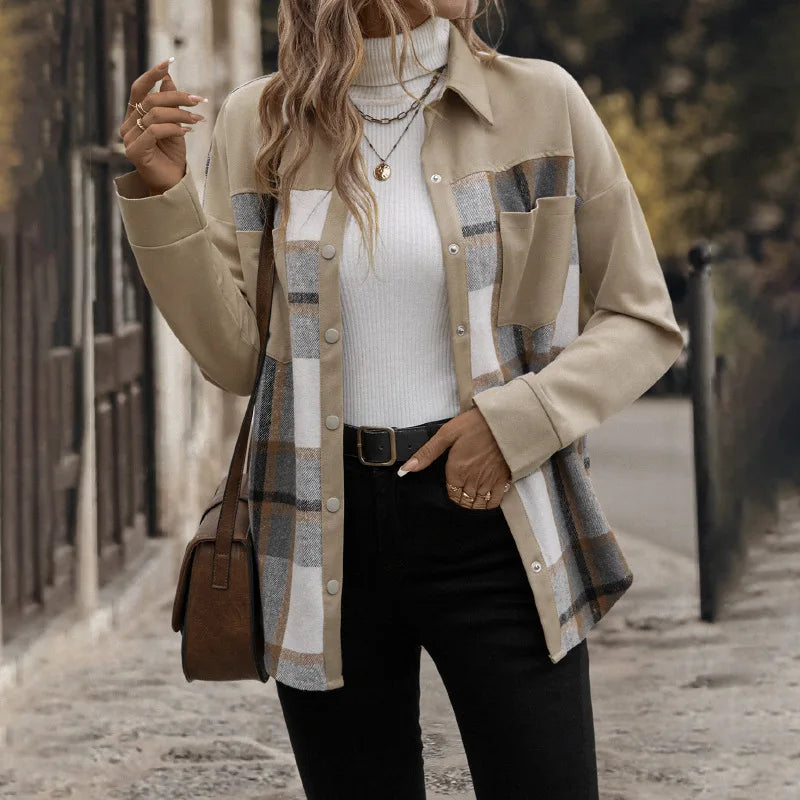 Khaki Check Cardigan Coat