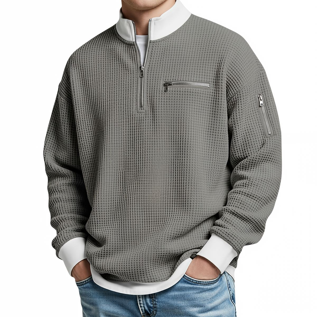 Men's sweater | Waffle knit sweater with half zip