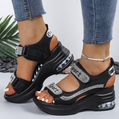 Eleganti sandali ortopedici da donna con plateau e cristalli