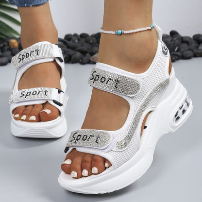 Eleganti sandali ortopedici da donna con plateau e cristalli