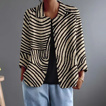 Nocciola | Blazer a righe con apertura frontale