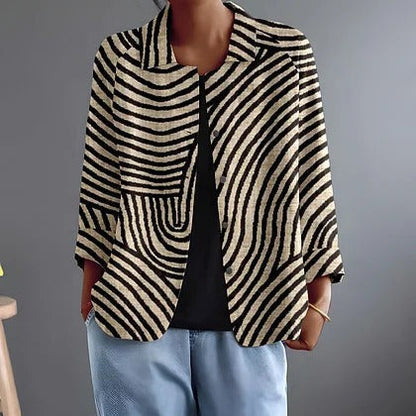 Nocciola | Blazer a righe con apertura frontale