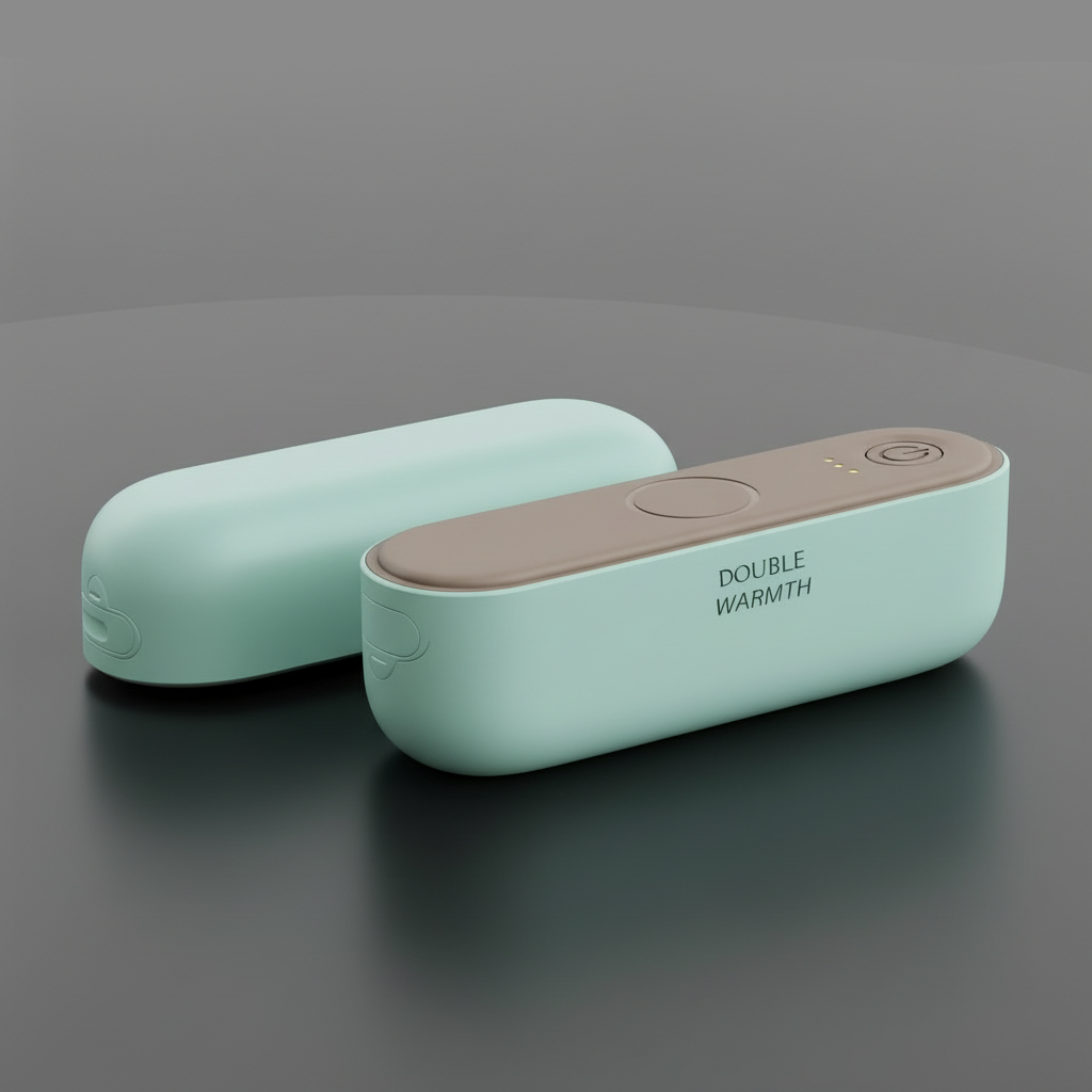 green novana hand warmers laid on a  grey surface 