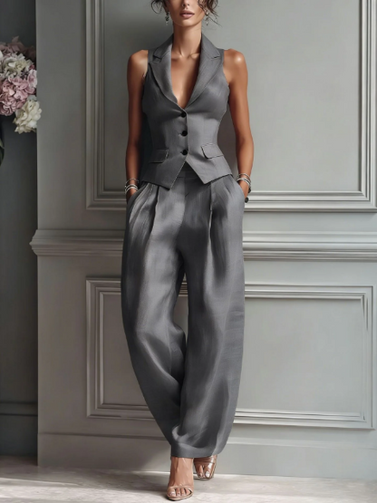 Brittani | Elegante coordinato due pezzi con scollo a V e bottoni