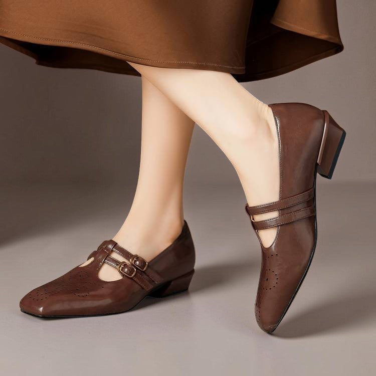 Pauline Double Strap Leather Mary Jane Shoes