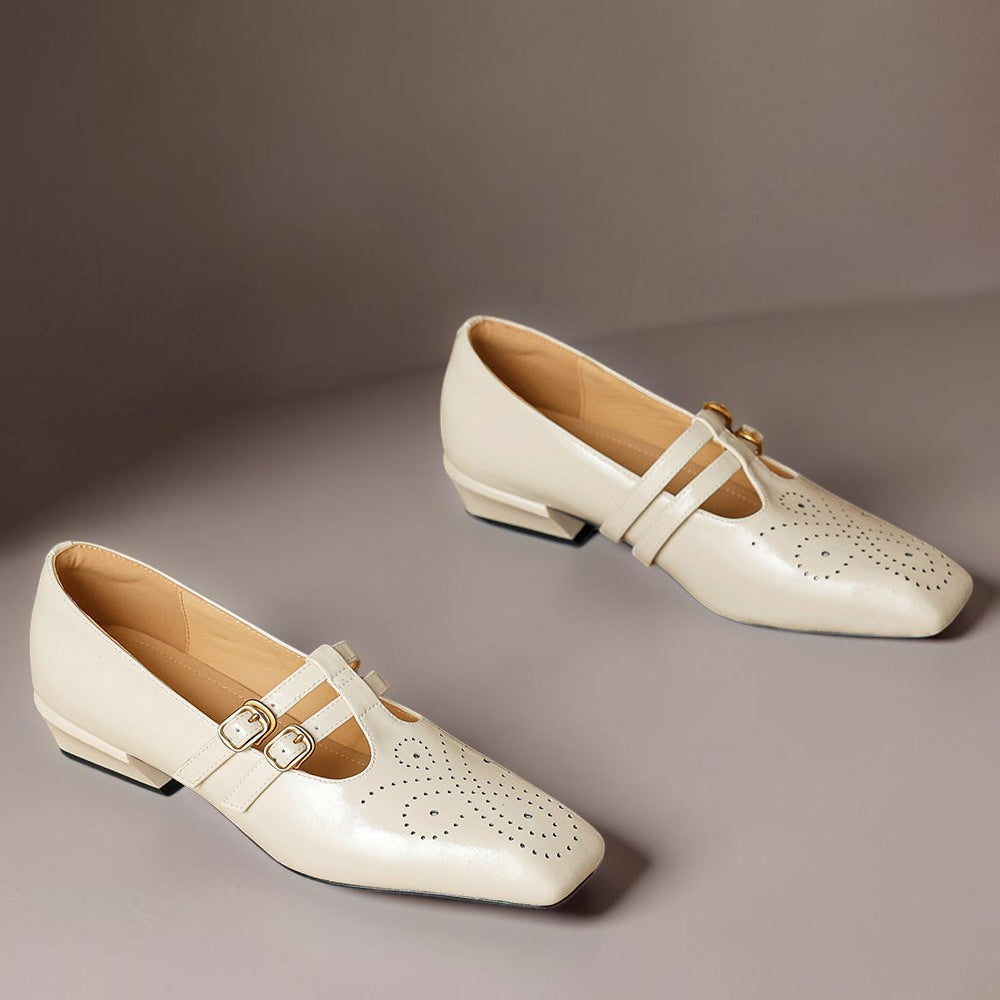 Pauline Double Strap Leather Mary Jane Shoes