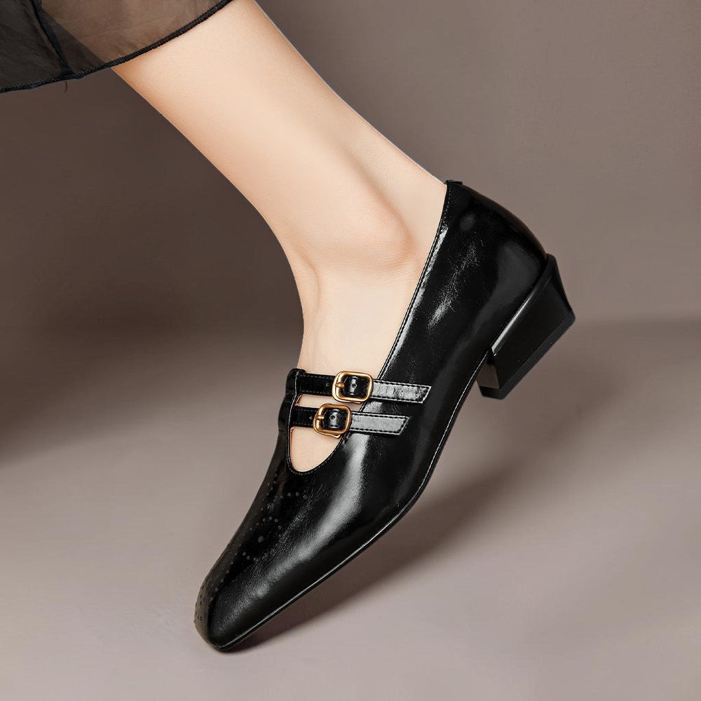 Pauline Double Strap Leather Mary Jane Shoes
