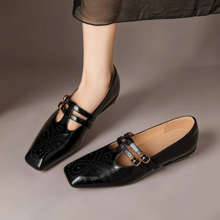 Pauline Double Strap Leather Mary Jane Shoes
