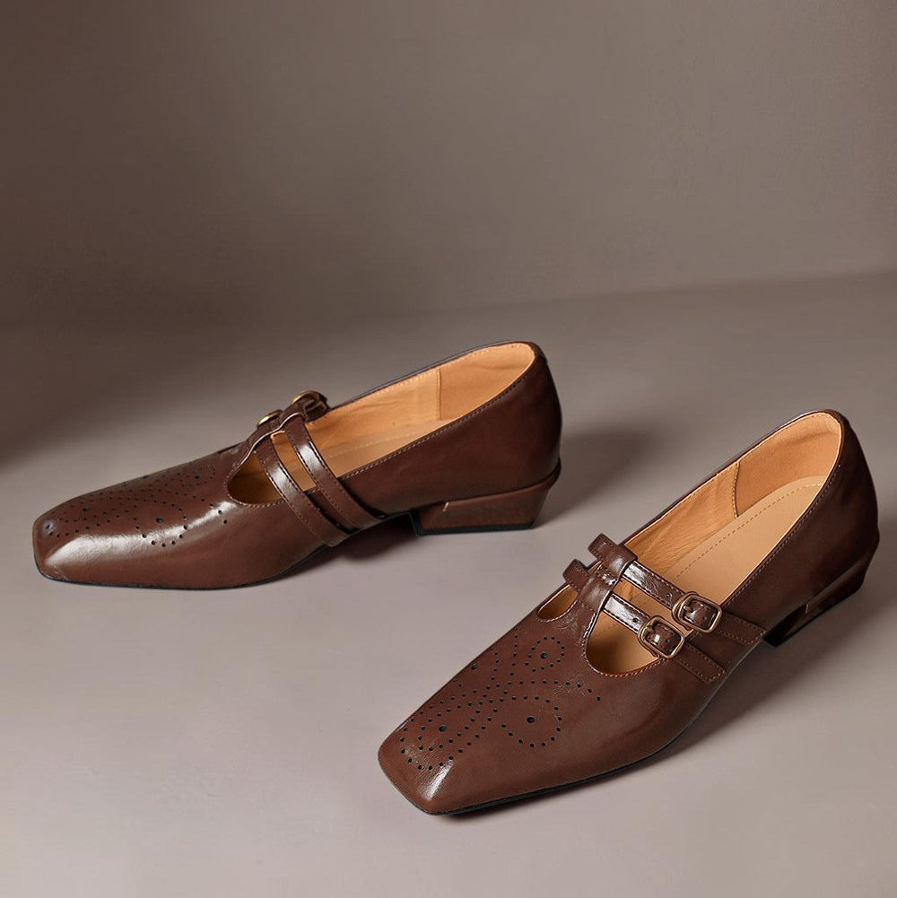 Pauline Double Strap Leather Mary Jane Shoes