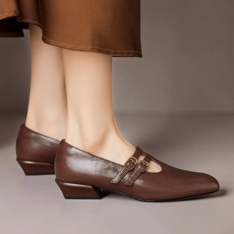 Scarpe Mary Jane in pelle con doppio cinturino Pauline