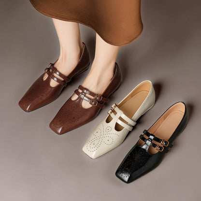 Scarpe Mary Jane in pelle con doppio cinturino Pauline